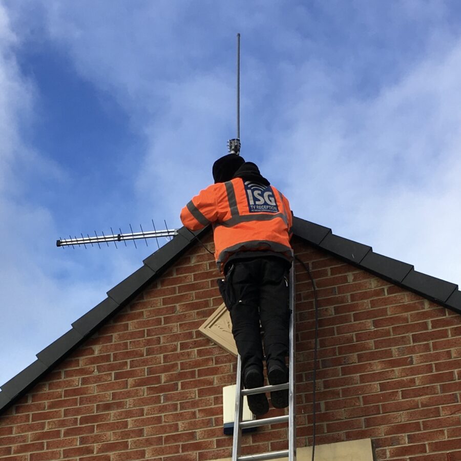 On ladder installing aerial